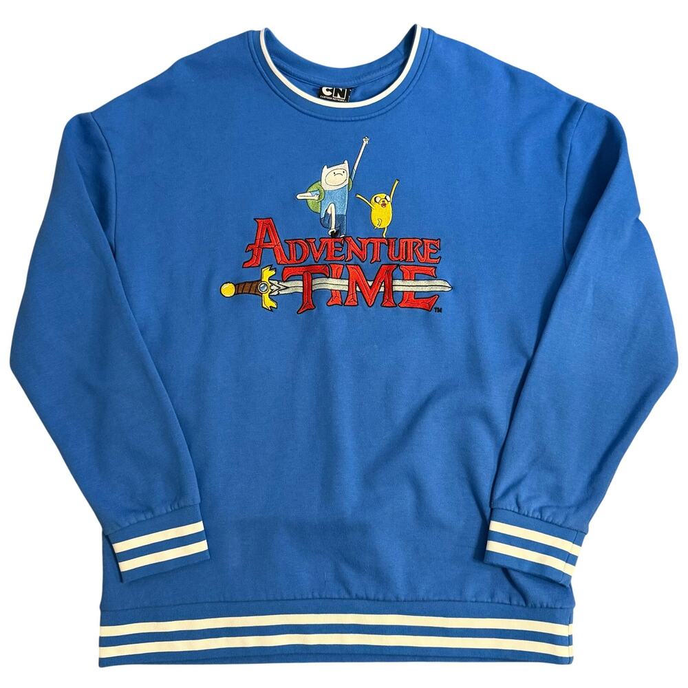 Adventure Time Sweatshirt Embroidered Cartoon Network BoxLunch Blue Unisex XL